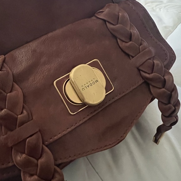 Modalu London Brown Leather Shoulder Bag with Braided Detail - Picture 12 of 15